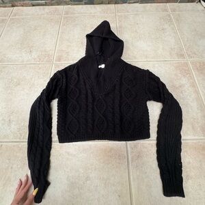 Aeropostale Black V-Neck Cable Knit Sweater